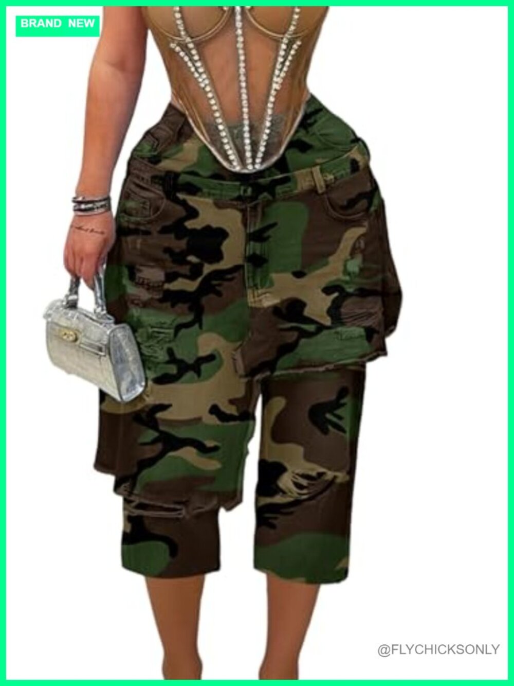 Women Camo Cargo Cropped High Waisted Wide Leg Pants